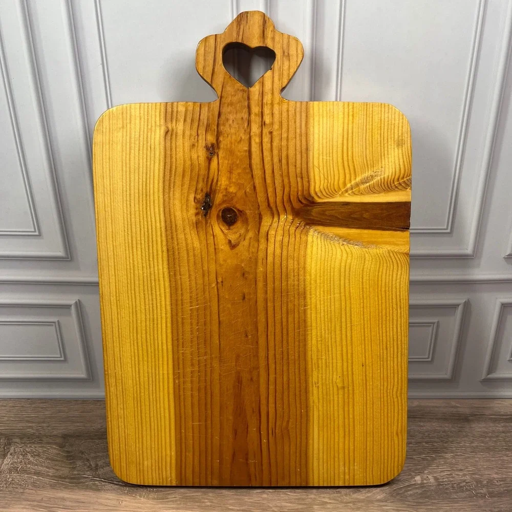 Vintage Wooden Cutting Board Hand Painted Sunflower Heart Handle Cottagecore